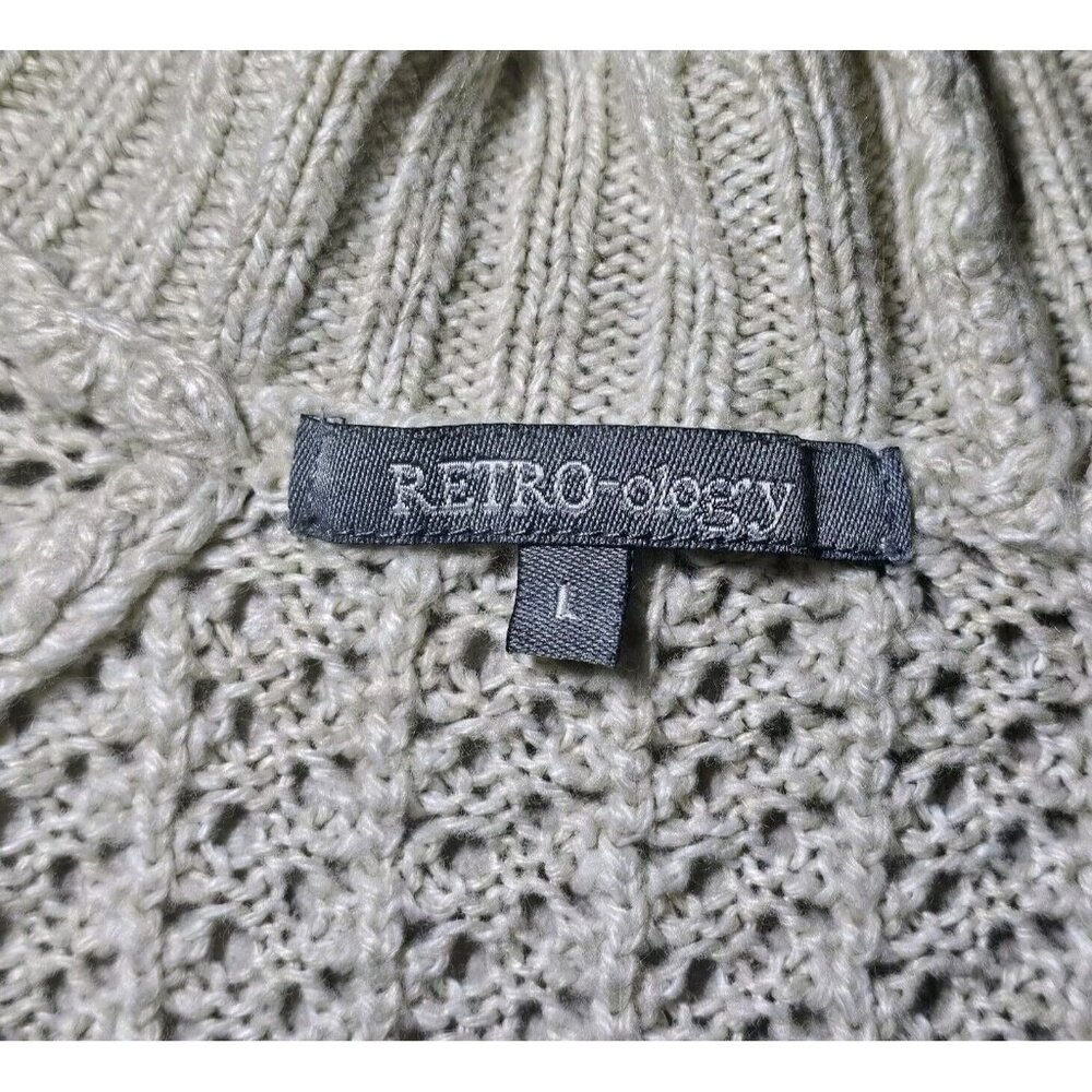 VTG Retrology Womens Open Front Knit Cardigan Sweater Top LG Beige Cream Acrylic - Picture 3 of 10